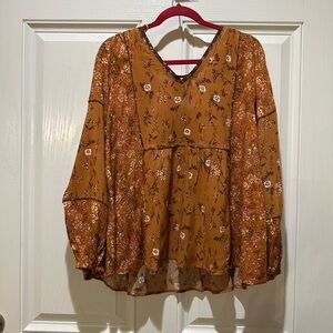 Maurices Yellow Brown Long Sleeve loose fit Blouse